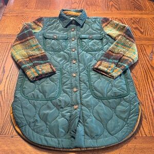 Sundance Wensley Teal Quilted Coat sz S with wool blend plaid Sleeves